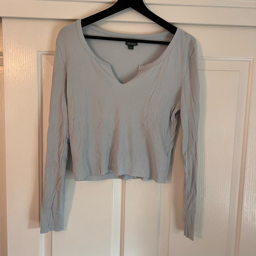 Wild Fable Light Blue V-Neck Long Sleeve Top